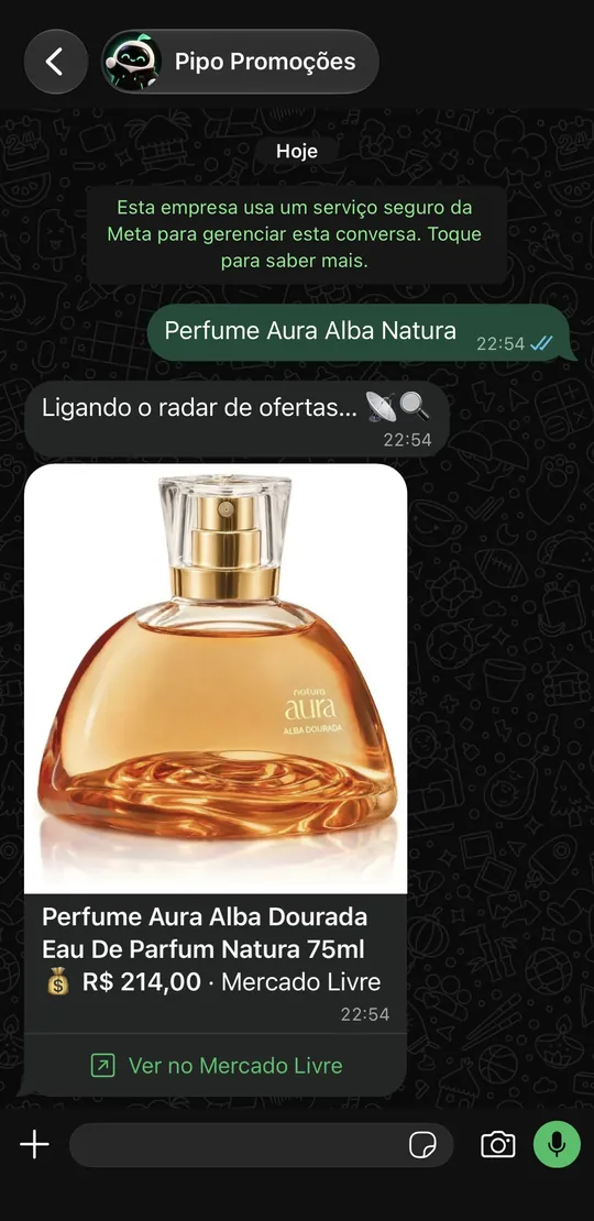 Comparador no WhatsApp, Busca por texto: perfume Natura