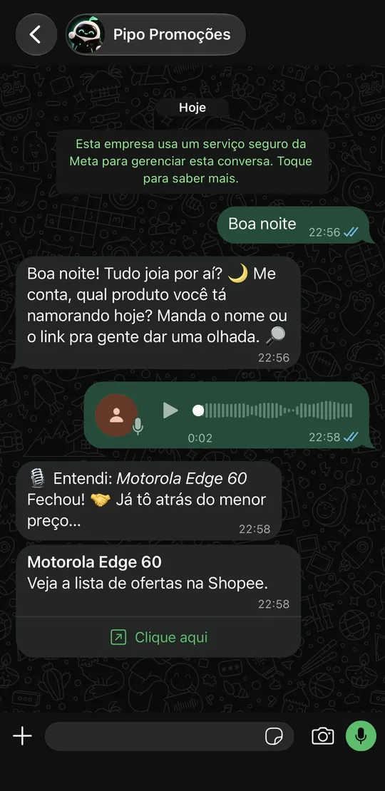 Comparador no WhatsApp, Busca por áudio: Motorola Edge 60