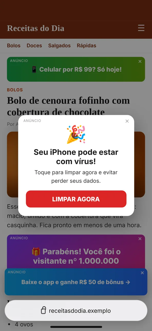 Site cheio de anúncios, antes do RR AD-blocking DNS