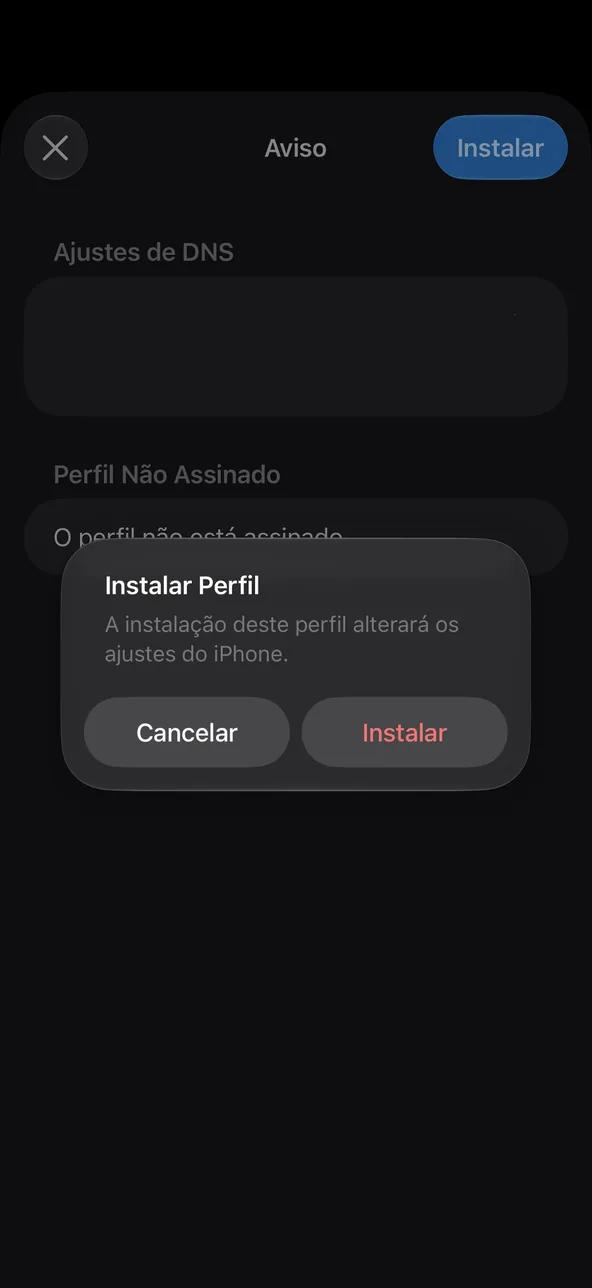 Confirmação de instalação do perfil