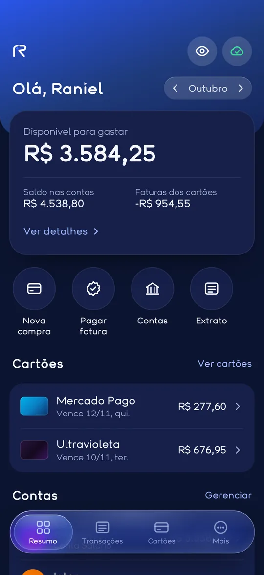 RR Finança, Resumo com o disponível para gastar
