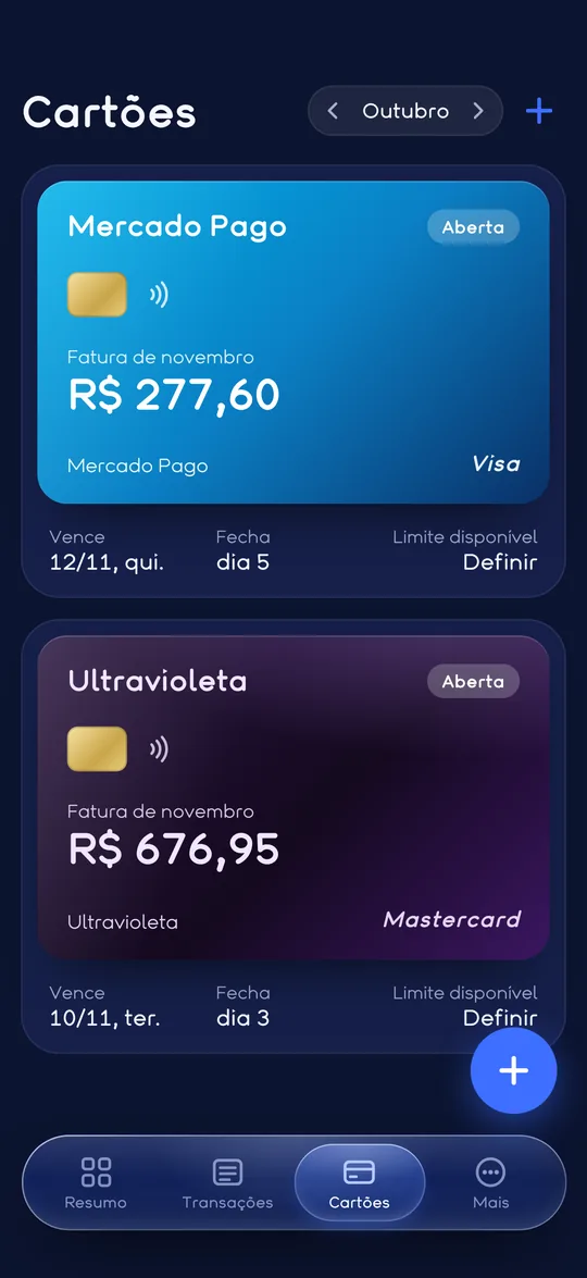 RR Finança, Cartões e faturas