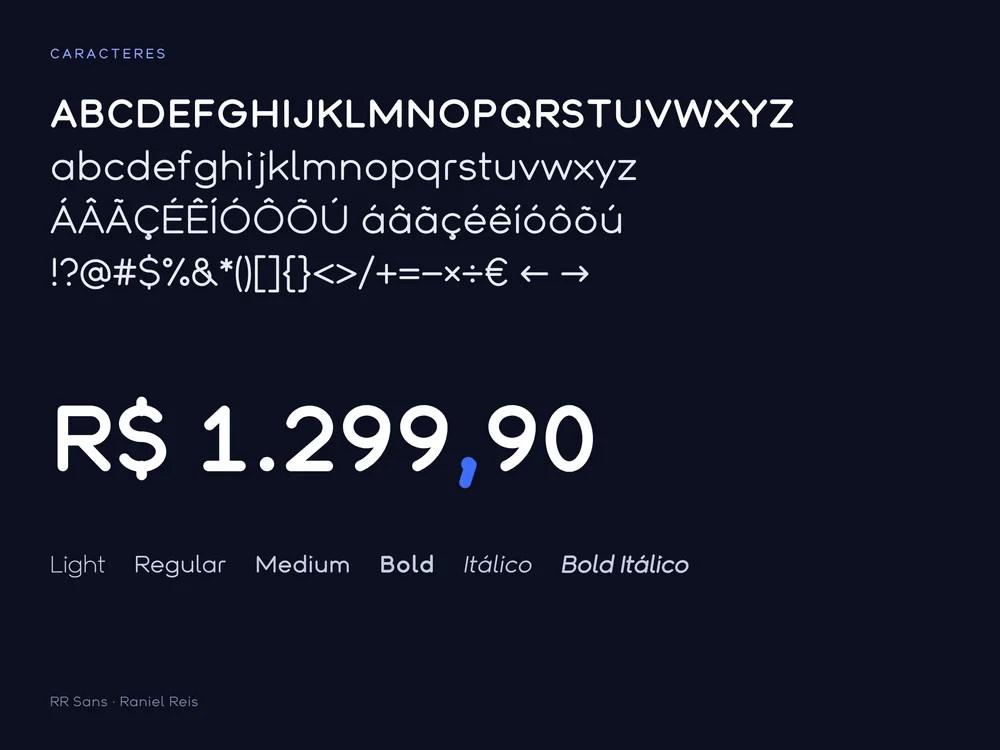 RR Sans, caracteres e pesos